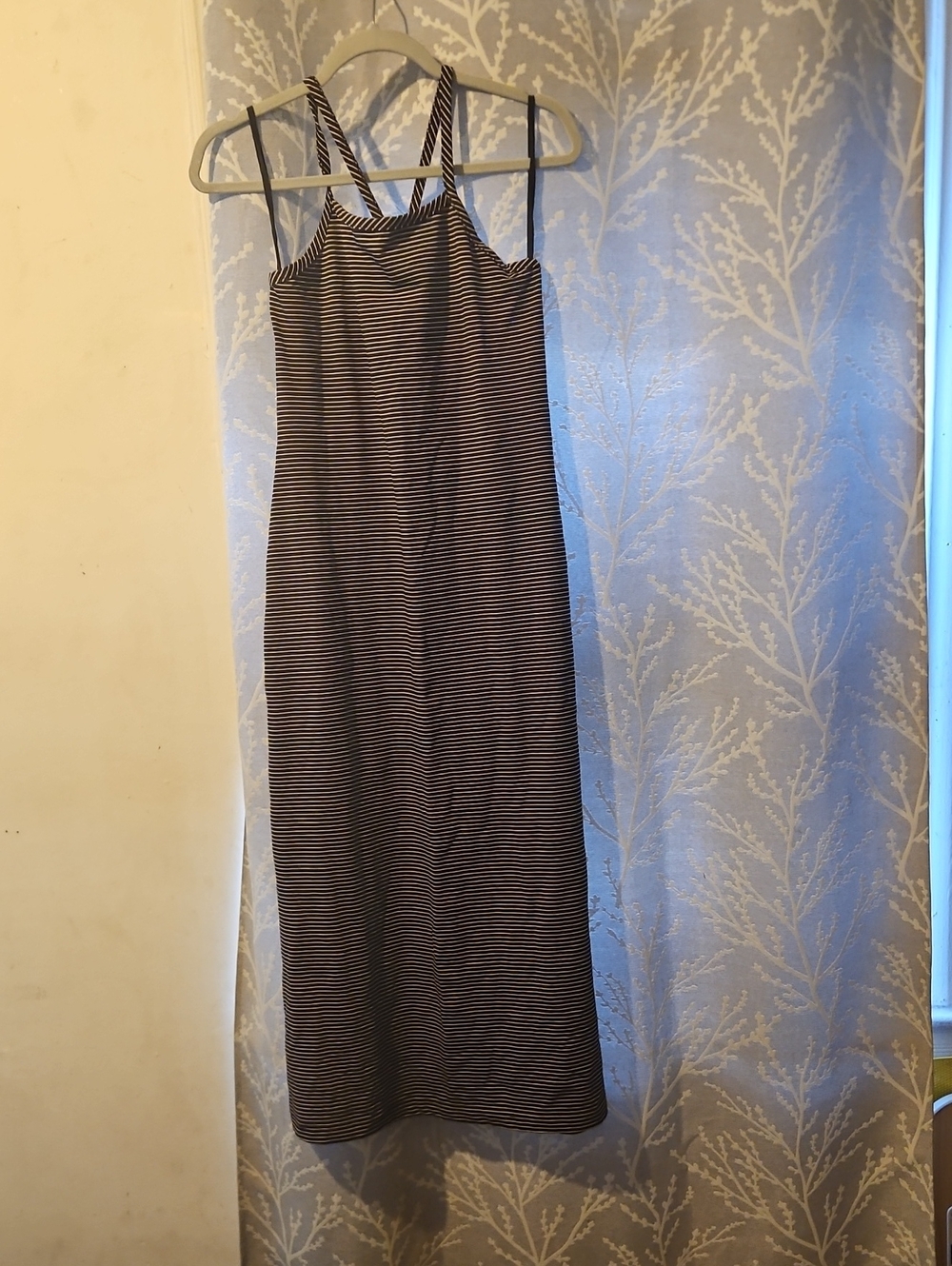 GAP Brown and White Striped Maxi Dress with Crisscross Straps